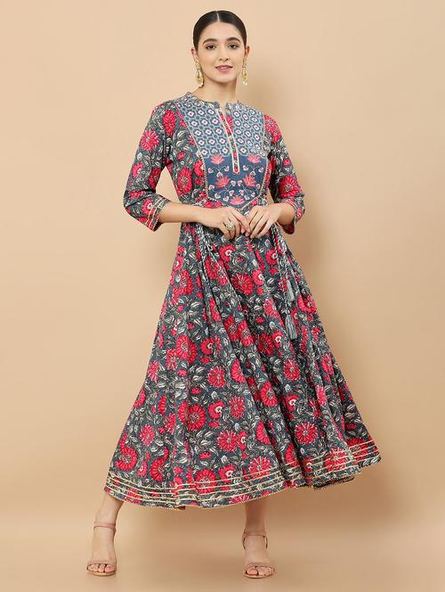 multi coloured a-line embroidered kurta - 18932370 - Very Small Image - 1