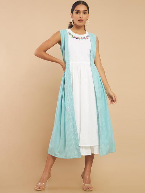 multi coloured embroidered a-line kurta - 18932458 - Very Small Image - 1