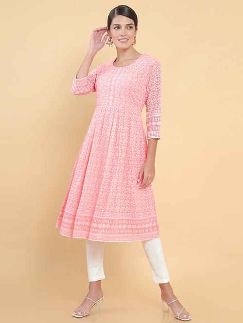 pink coloured jacquard a-line kurta - 18932463 - Very Small Image - 1