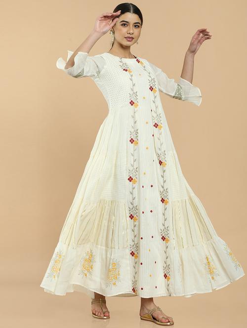 yellow coloured embroidered a-line kurta - 18932473 - Very Small Image - 1