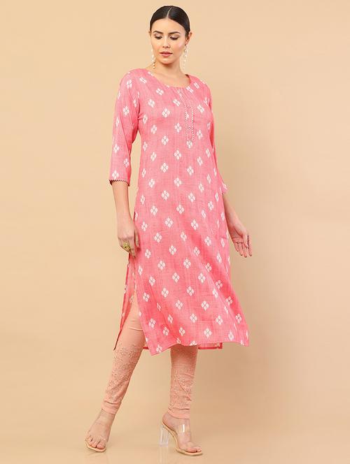 pink coloured printed a-line kurta - 18932505 - Very Small Image - 1