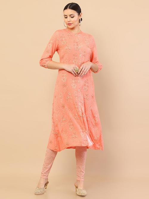 orange printed a-line kurta - 18932555 - Very Small Image - 1