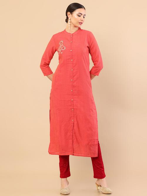red self design straight kurta - 18932556 - Very Small Image - 1