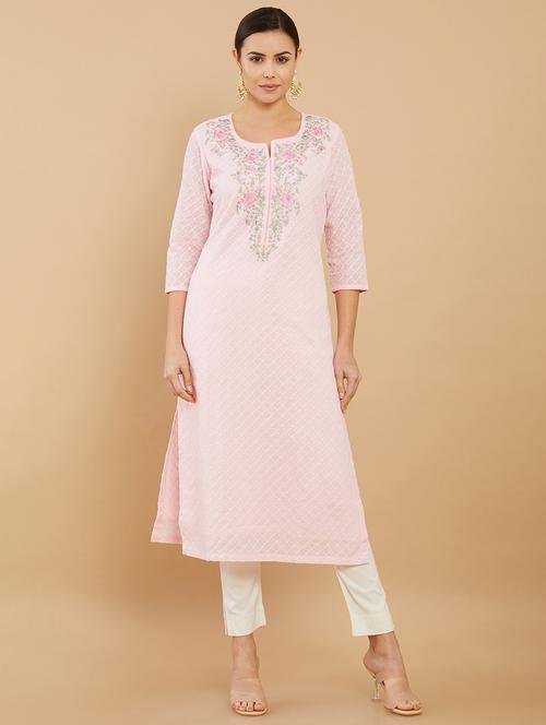 pink embroidered straight kurta - 18932629 - Very Small Image - 1