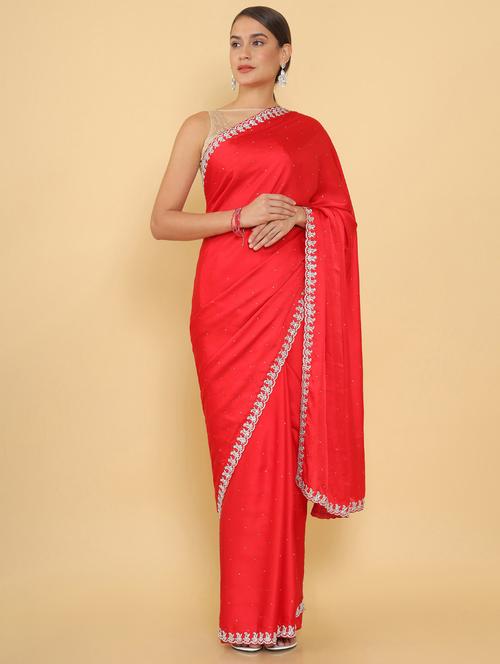 red embroidered saree with blouse - 18932677 - Very Small Image - 1