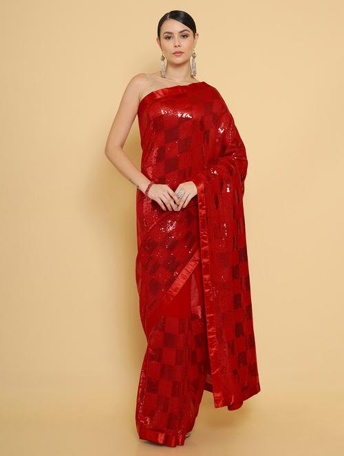 red sequin saree - 18932721 - Very Small Image - 1