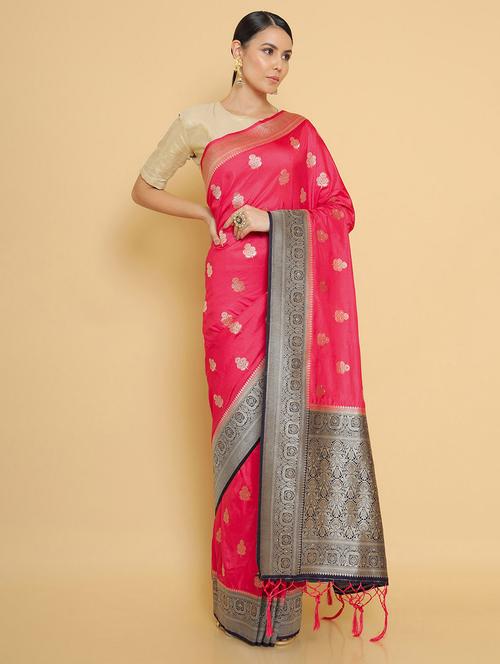 pink silk jamdani saree with blouse - 18932726 - Very Small Image - 1