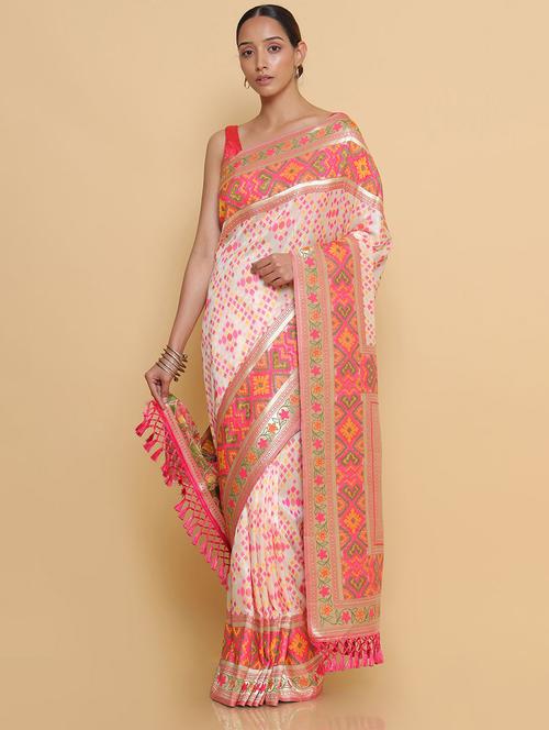white silk jamdani saree with blouse - 18932732 - Very Small Image - 1