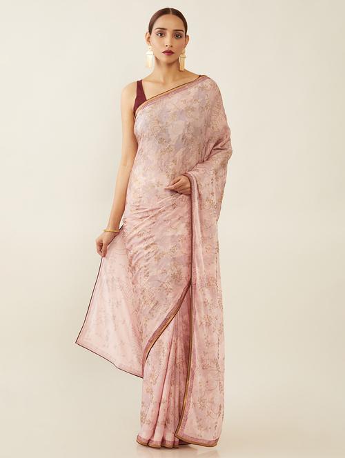 pink crepe jamdani saree - 18932742 - Very Small Image - 1