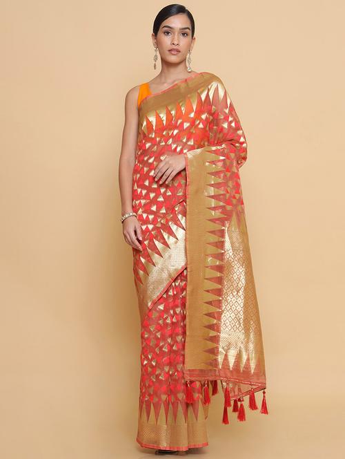 women's self design red colored saree with blouse - 18932781 - Very Small Image - 1