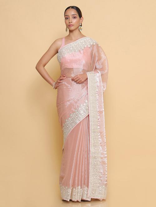 pink organza jamdani saree with blouse - 18932787 - Very Small Image - 1