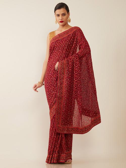 maroon embroidered saree - 18932795 - Very Small Image - 1