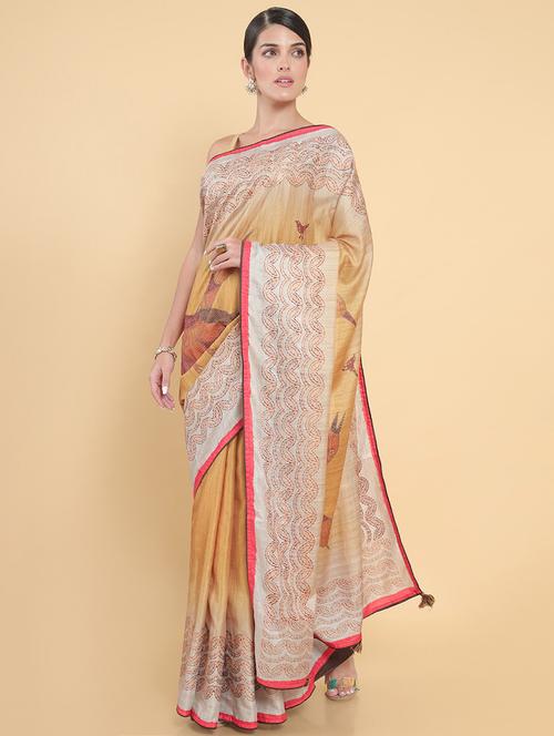 mustard silk jamdani saree with blouse - 18932809 - Very Small Image - 1