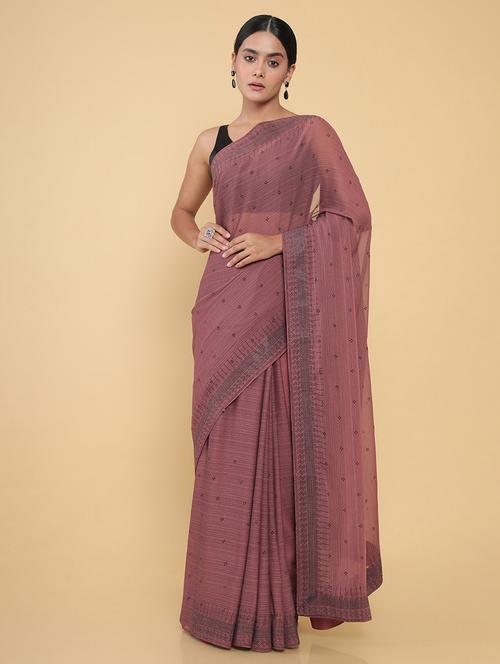 mauve embellished saree with blouse - 18932817 - Very Small Image - 1