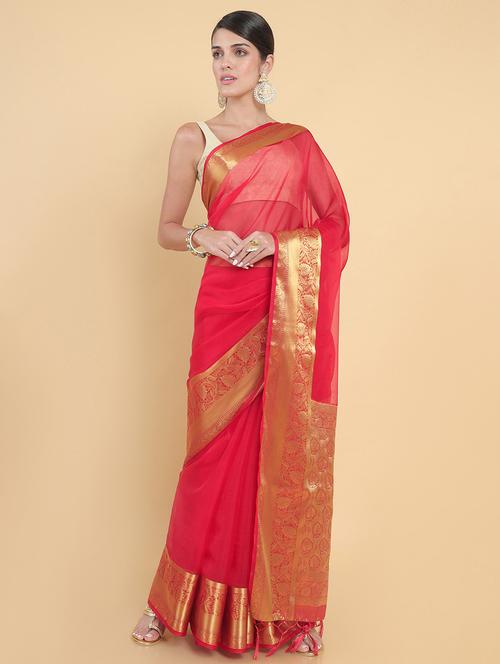 red organza jamdani saree - 18932828 - Very Small Image - 1