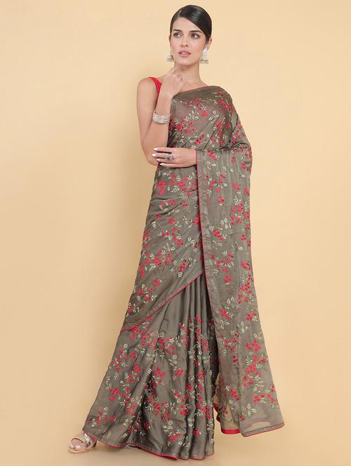 women's embroidered saree with blouse - 18932838 - Very Small Image - 1