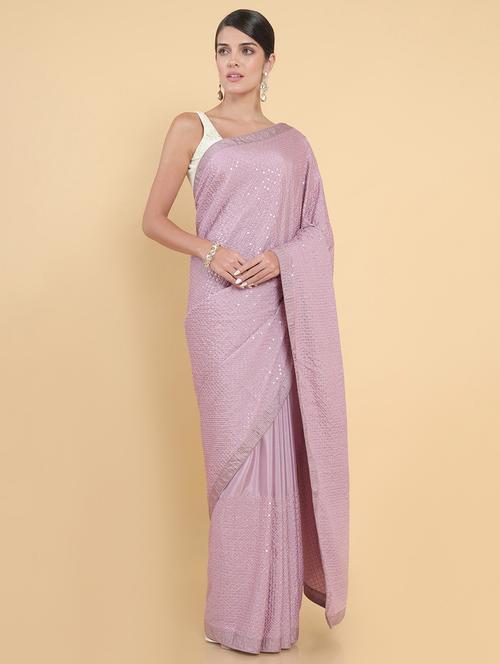 purple embroidered saree with blouse - 18932841 - Very Small Image - 1