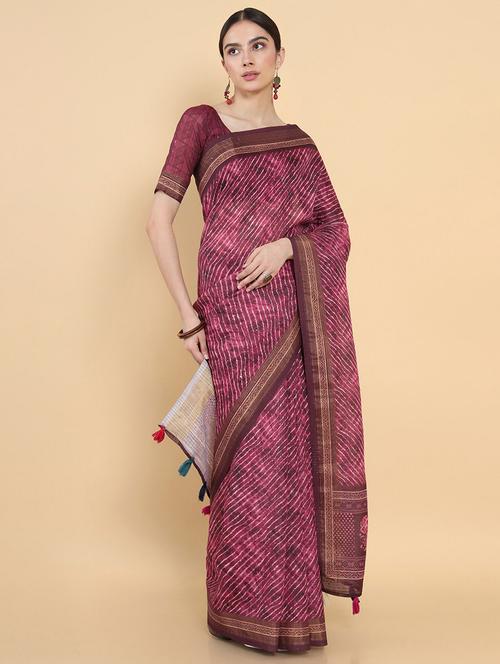 purple printed saree - 18932845 - Very Small Image - 1