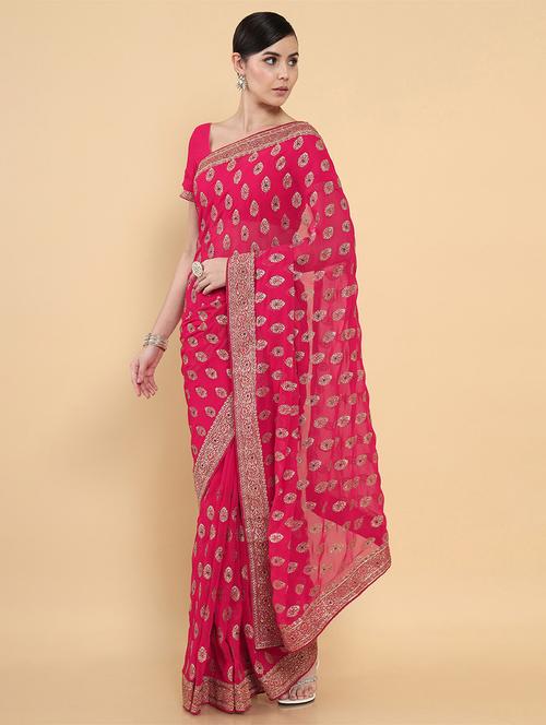 pink georgette jamdani saree with blouse - 18932880 - Very Small Image - 1