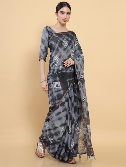 women's printed grey colored saree - 18932889 - Very Small Image - 1