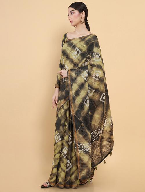 olive chanderi jamdani saree - 18932897 - Very Small Image - 1