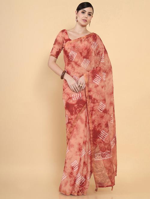 peach chanderi jamdani saree - 18932898 - Very Small Image - 1