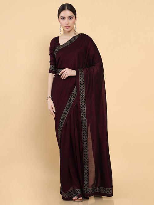 maroon silk jamdani saree with blouse - 18932899 - Very Small Image - 1