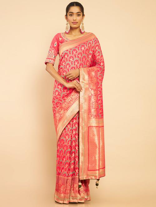 orange silk jamdani saree - 18932917 - Very Small Image - 1