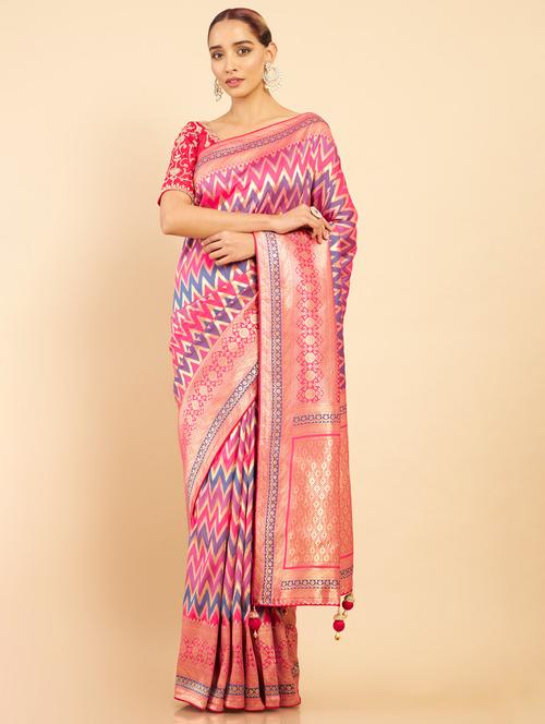 purple silk jamdani saree with blouse - 18932926 - Very Small Image - 1