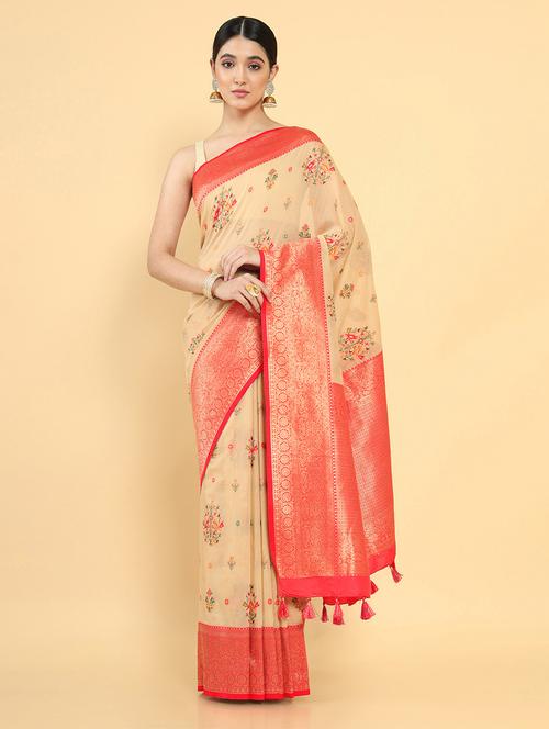 women's self design nude colored saree - 18932937 - Very Small Image - 1