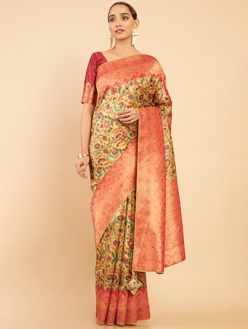 women's floral beige colored saree - 18932949 - Very Small Image - 1