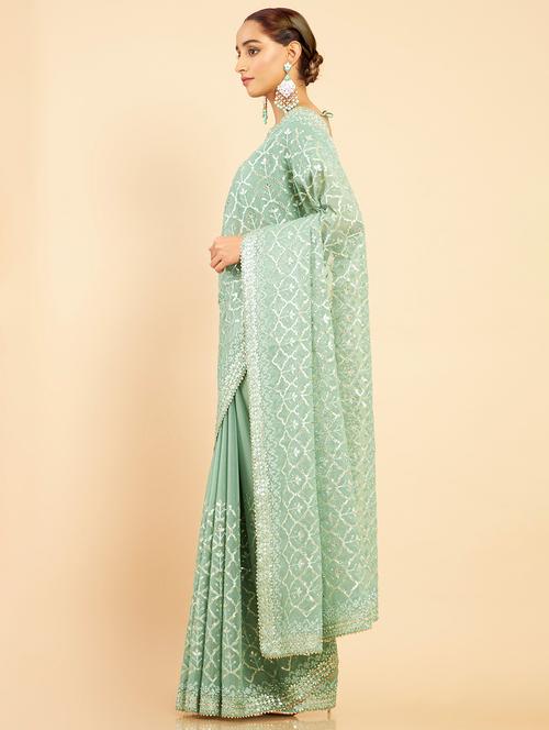 women's embroidered saree with blouse - 18932957 - Very Small Image - 1