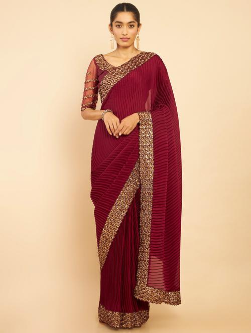 maroon sequin work saree with blouse - 18932966 - Very Small Image - 1