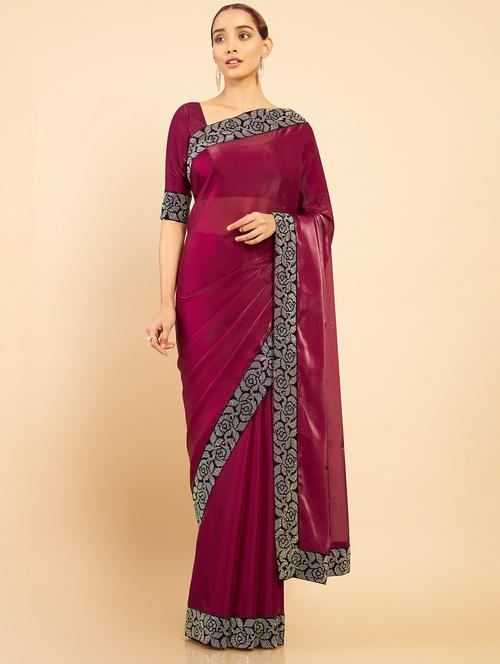 maroon lace work saree with blouse - 18932968 - Very Small Image - 1