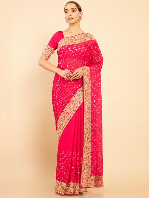 pink embroidered saree with blouse - 18932972 - Very Small Image - 1