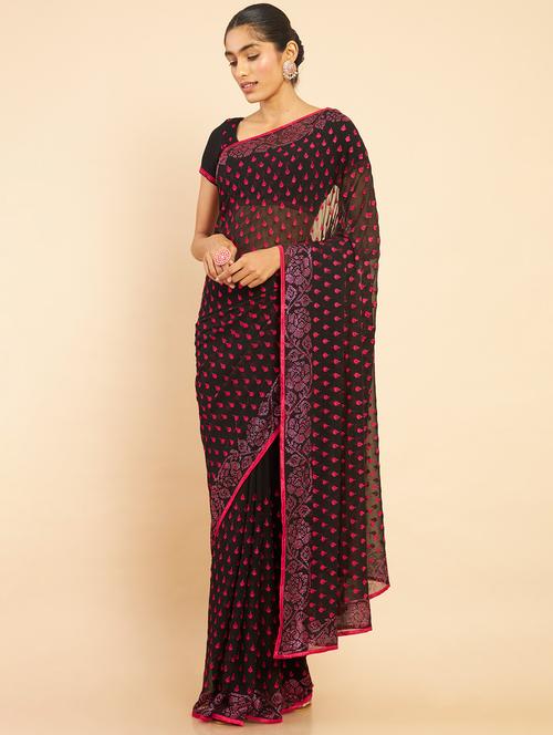 women's solid black colored saree with blouse - 18932976 - Very Small Image - 1