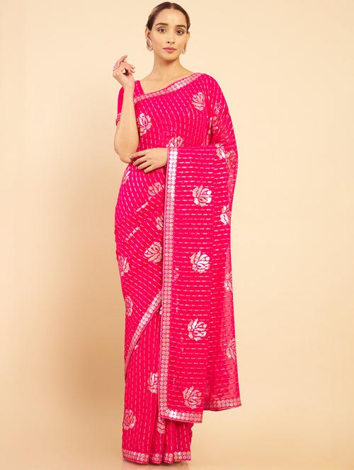 pink sequins work saree with blouse - 18932982 - Very Small Image - 1