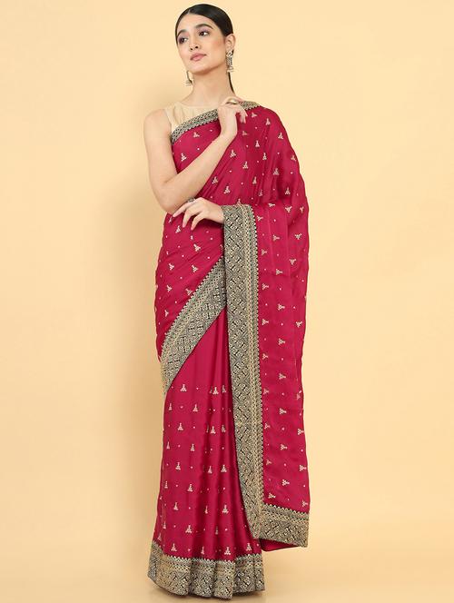 maroon lace detailed saree with blouse - 18932983 - Very Small Image - 1