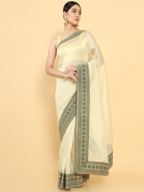 women's bordered beige colored saree - 18932988 - Very Small Image - 1