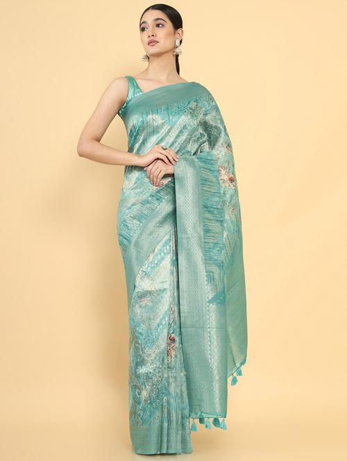 zari border floral printed saree - 18932997 - Very Small Image - 1