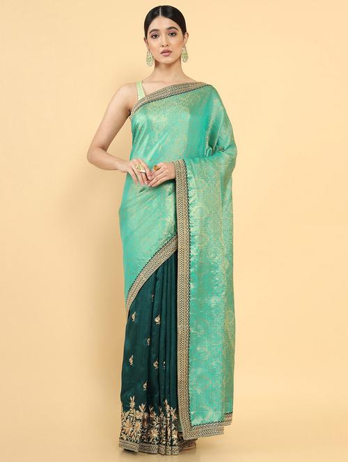women's floral green colored saree with blouse - 18933049 - Very Small Image - 1