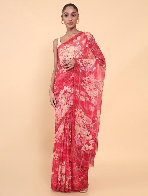 red printed saree with blouse - 18933066 - Very Small Image - 1