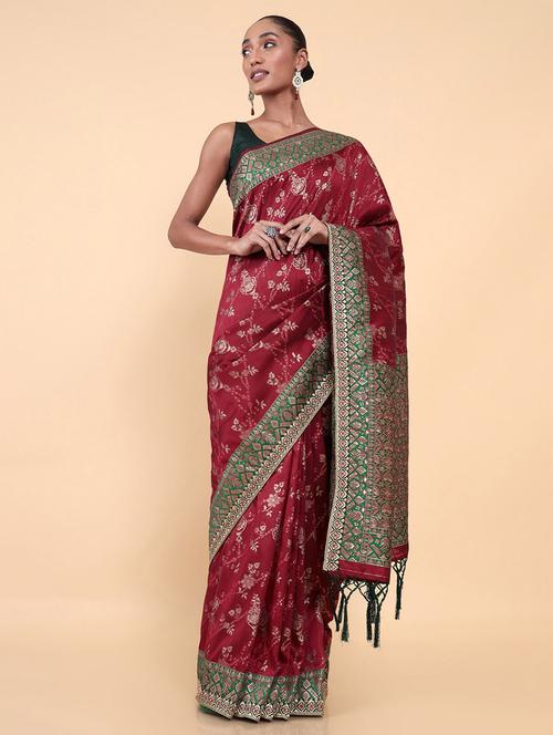 women's self design maroon colored saree with blouse - 18933073 - Very Small Image - 1