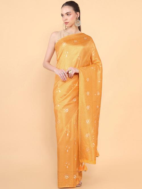 mustard silk jamdani saree with blouse - 18933078 - Very Small Image - 1