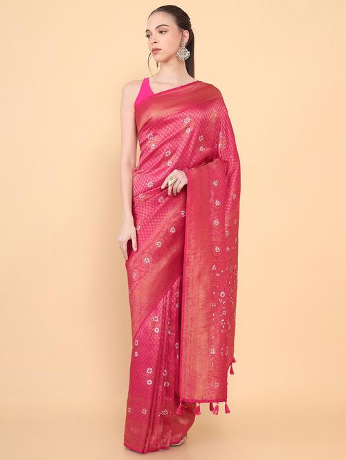 magenta silk jamdani saree - 18933079 - Very Small Image - 1