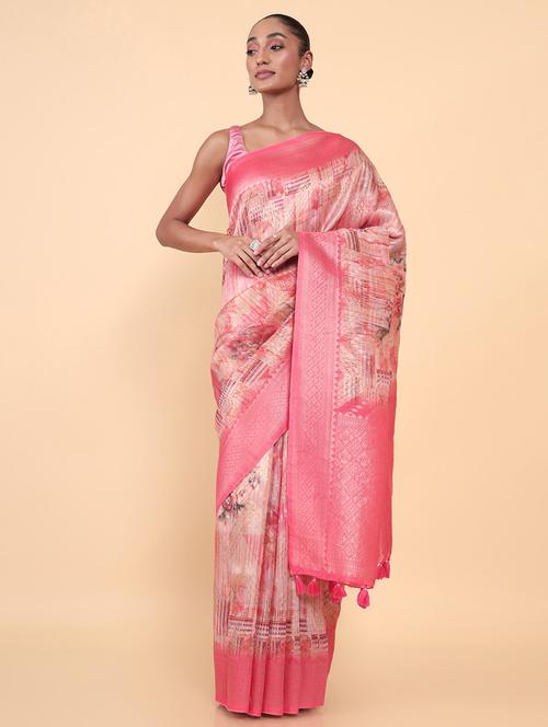 women's self design pink colored saree with blouse - 18933101 - Very Small Image - 1