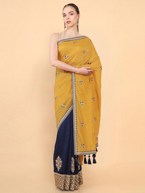 mustard silk jamdani saree - 18933109 - Very Small Image - 1