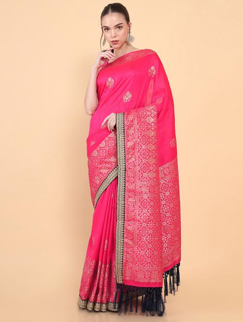 pink silk jamdani saree - 18933130 - Very Small Image - 1