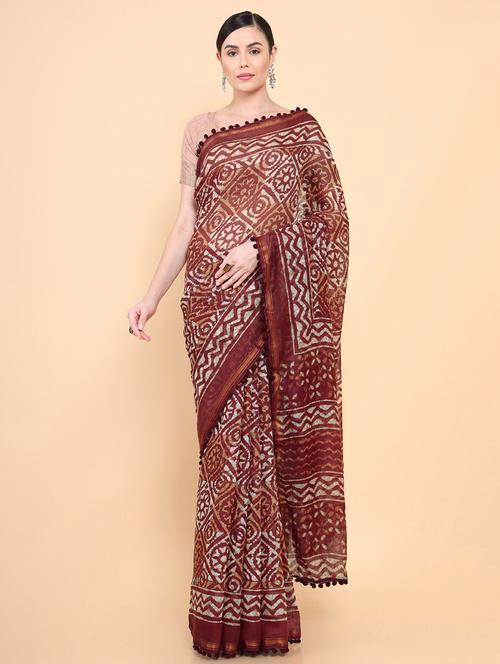 maroon batik print saree with blouse - 18933146 - Very Small Image - 1