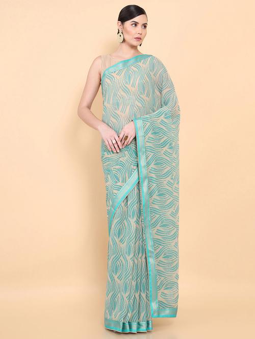 turquoise georgette jamdani saree with blouse - 18933178 - Very Small Image - 1